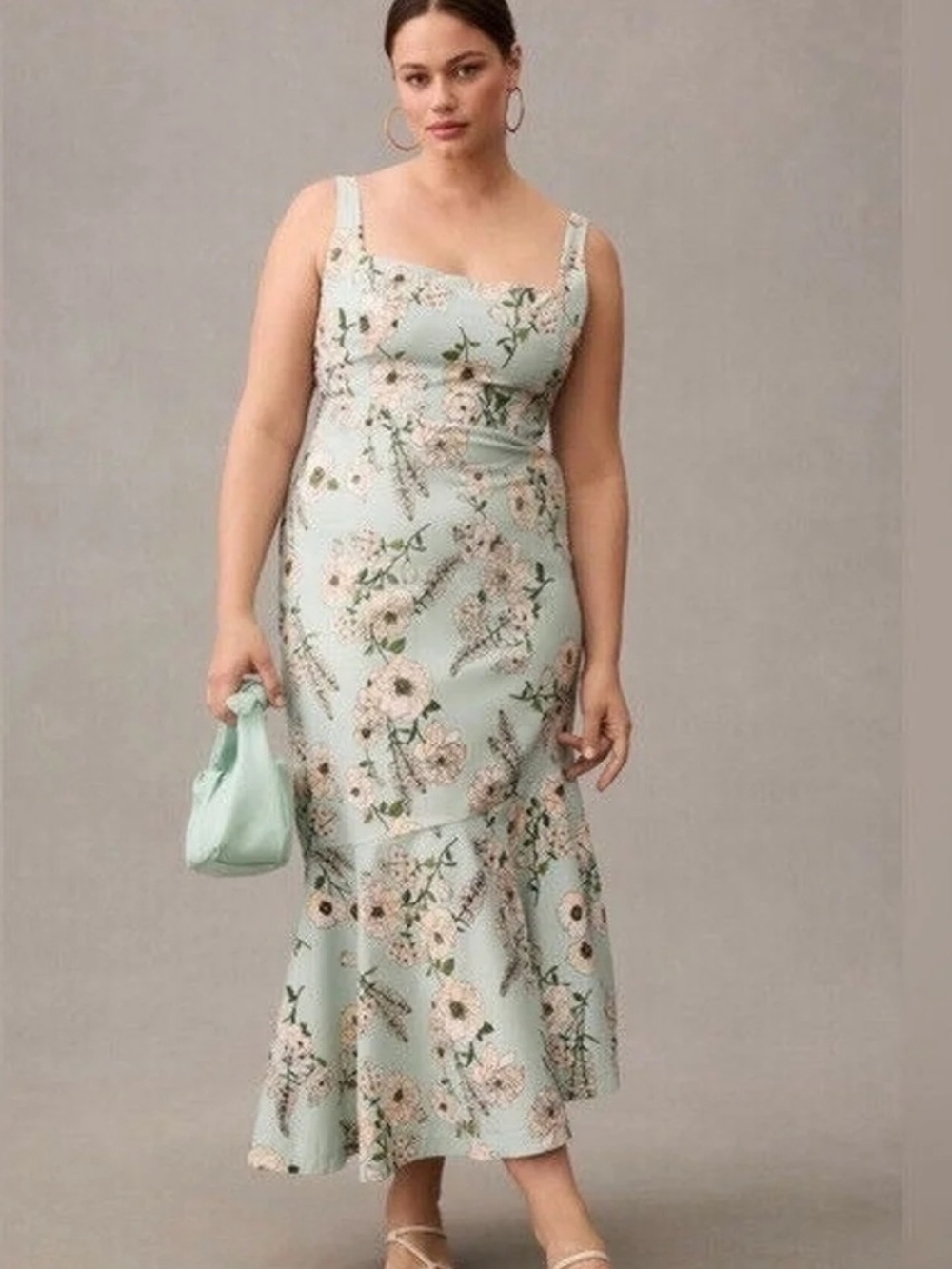 Anthropologie The Ariana Square Neck Asymmetrical Ruffle Hem Dress Floral 1X
